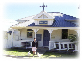 Padma in front of Nelligen's Anglican Church